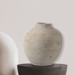 Medium Taupe Matt Ceramic Ridged Vase, (H)26Cm (D)25Cm - thumbnail 3