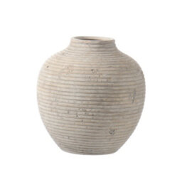 Medium Taupe Matt Ceramic Ridged Vase, (H)26Cm (D)25Cm