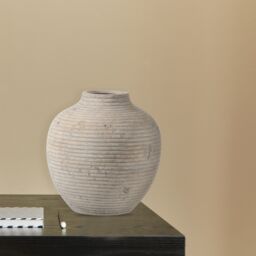 Medium Taupe Matt Ceramic Ridged Vase, (H)26Cm (D)25Cm - thumbnail 2