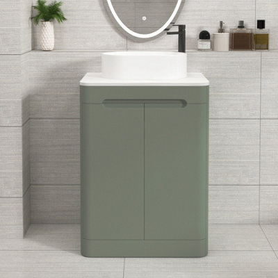 Royal Bathrooms Venice 600mm Sage Green Freestanding Bathroom Countertop Vanity Unit 2 Door With Peak Basin - image 1