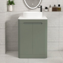 Royal Bathrooms Venice 600mm Sage Green Freestanding Bathroom Countertop Vanity Unit 2 Door With Peak Basin - thumbnail 1