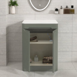 Royal Bathrooms Venice 600mm Sage Green Freestanding Bathroom Countertop Vanity Unit 2 Door With Peak Basin - thumbnail 5