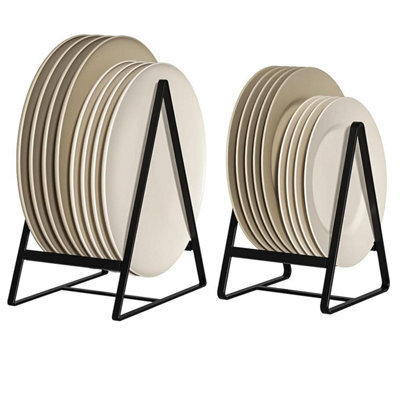 Triangle Plate Holder Organiser 2 Pack Heavy Duty Metal Dish Racks For Kitchen Cupboard Space Saving Plate Stands Black - image 1