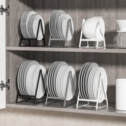 Triangle Plate Holder Organiser 2 Pack Heavy Duty Metal Dish Racks For Kitchen Cupboard Space Saving Plate Stands Black - thumbnail 7