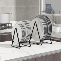 Triangle Plate Holder Organiser 2 Pack Heavy Duty Metal Dish Racks For Kitchen Cupboard Space Saving Plate Stands Black - thumbnail 2
