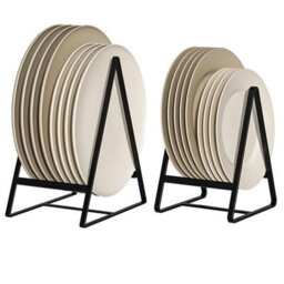 Triangle Plate Holder Organiser 2 Pack Heavy Duty Metal Dish Racks For Kitchen Cupboard Space Saving Plate Stands Black - thumbnail 1