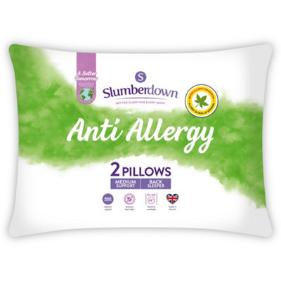 Slumberdown Anti Allergy Pillows 2 Pack Medium Support Back Sleeper For Back Pain Relief Anti Bacterial Comfortable 48X74Cm - image 1