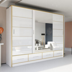 Sliding Wardrobes 4 u LTD Sliding Wardrobes 4U Cardiff High Gloss Mirror Sliding Door Wardrobe In 3 Colors And 2 Sizes (White&gold, W2530mm H2200mm)