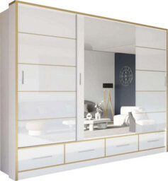 Sliding Wardrobes 4 u LTD Sliding Wardrobes 4U Cardiff High Gloss Mirror Sliding Door Wardrobe In 3 Colors And 2 Sizes (White&gold, W2530mm H2200mm) - thumbnail 2