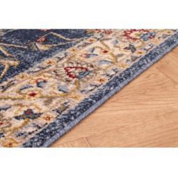 Blue Easy To Clean Bordered Floral Traditional Rug For Living Room, Bedroom, Dining Room - 120Cm X 170Cm - thumbnail 3