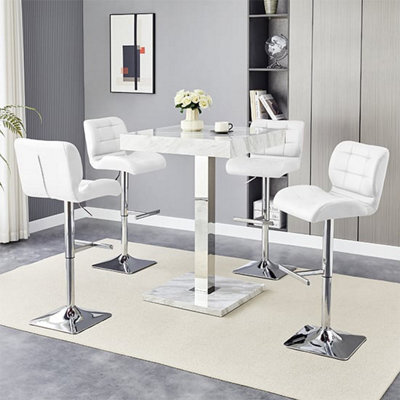 Furniture in Fashion Topaz Magnesia Effect High Gloss Bar Table 4 Candid White Stools - image 1