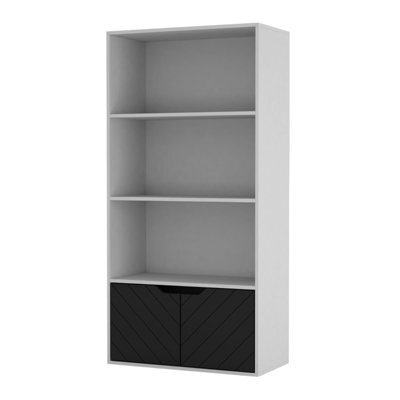 Urbnliving 4 Tier White Wooden Bookcase Cupboard With 2 Black Line Doors Storage Shelving Display Cabinet - image 1