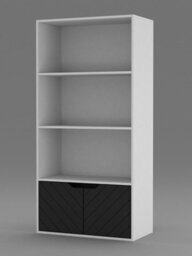 Urbnliving 4 Tier White Wooden Bookcase Cupboard With 2 Black Line Doors Storage Shelving Display Cabinet - thumbnail 2