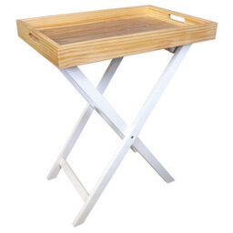 Folding Butlers Tray & Stand - Stylish Wooden Side Table With Detachable Top For Serving Food Or Drinks - H77 X W60 X D40Cm, White - thumbnail 4