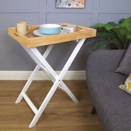 Folding Butlers Tray & Stand - Stylish Wooden Side Table With Detachable Top For Serving Food Or Drinks - H77 X W60 X D40Cm, White - thumbnail 1