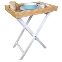 Folding Butlers Tray & Stand - Stylish Wooden Side Table With Detachable Top For Serving Food Or Drinks - H77 X W60 X D40Cm, White - thumbnail 6