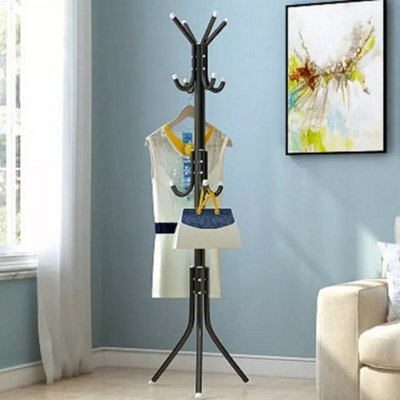 Black Metal Coat Stand With 12 Hooks - Floor Standing Hat & Clothes Rack - image 1