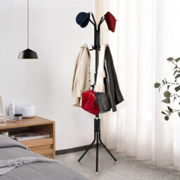 Black Metal Coat Stand With 12 Hooks - Floor Standing Hat & Clothes Rack - thumbnail 3