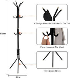 Black Metal Coat Stand With 12 Hooks - Floor Standing Hat & Clothes Rack - thumbnail 2