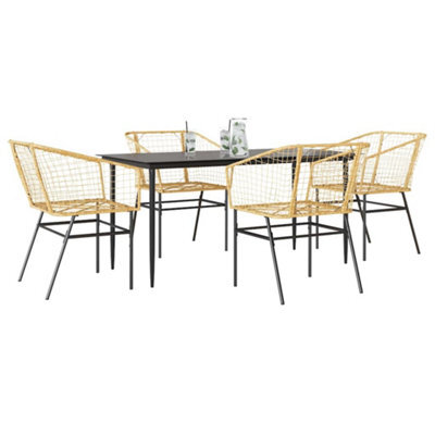 Berkfield 5 Piece Garden Dining Set Brown Poly Rattan Glass - image 1