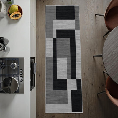 Imperial Rooms Black & Grey Large Area Rug Modern Indoor Living Room Rugs Printed 80X150Cm