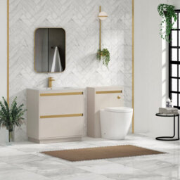 Royal Bathrooms Orion 800mm Warm Taupe 2 Drawer Floor Standing Vanity Unit With Carrara White Basin & Brushed Brass Accent Trim - thumbnail 3