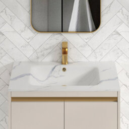 Royal Bathrooms Orion 800mm Warm Taupe 2 Drawer Floor Standing Vanity Unit With Carrara White Basin & Brushed Brass Accent Trim - thumbnail 5