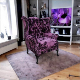 Chesterfield High Back Wing Chair Lustro Amethyst Purple Velvet Fabric In Queen Anne Style - thumbnail 4