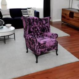 Chesterfield High Back Wing Chair Lustro Amethyst Purple Velvet Fabric In Queen Anne Style - thumbnail 3
