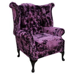 Chesterfield High Back Wing Chair Lustro Amethyst Purple Velvet Fabric In Queen Anne Style - thumbnail 2