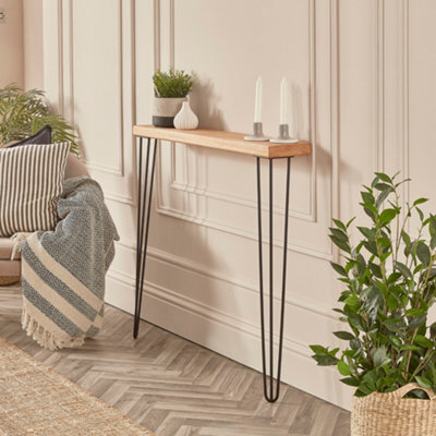 Off The Grain Oak Console Table  - 150Cm Wooden Table With Steel Legs - image 1