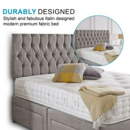 Dining Tables Beirut Matching Headboard Divan Set, 2 Drawer On Same Side With Sprung 1500 Comfort Mattress - Chenille Grey - King - thumbnail 3