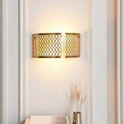 Luminosa Lighting Luminosa Cordero Flush Wall Lamp Gold Effect Plate, White Fabric & Frosted Glass 2X E14 - thumbnail 2