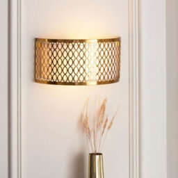 Luminosa Lighting Luminosa Cordero Flush Wall Lamp Gold Effect Plate, White Fabric & Frosted Glass 2X E14 - thumbnail 4