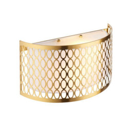 Luminosa Lighting Luminosa Cordero Flush Wall Lamp Gold Effect Plate, White Fabric & Frosted Glass 2X E14