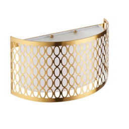 Luminosa Lighting Luminosa Cordero Flush Wall Lamp Gold Effect Plate, White Fabric & Frosted Glass 2X E14 - thumbnail 6