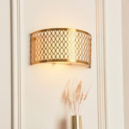 Luminosa Lighting Luminosa Cordero Flush Wall Lamp Gold Effect Plate, White Fabric & Frosted Glass 2X E14 - thumbnail 5
