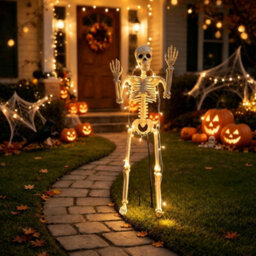 "Amorly 1 Pack 35"" Halloween Skeleton Decorations With 40 Led Warm Lights Poseable Joints,battery Operated For Yard Porch Garden Decor" - thumbnail 3