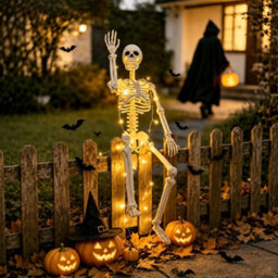 "Amorly 1 Pack 35"" Halloween Skeleton Decorations With 40 Led Warm Lights Poseable Joints,battery Operated For Yard Porch Garden Decor" - thumbnail 2
