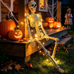 "Amorly 1 Pack 35"" Halloween Skeleton Decorations With 40 Led Warm Lights Poseable Joints,battery Operated For Yard Porch Garden Decor" - thumbnail 1
