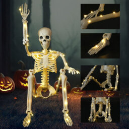 "Amorly 1 Pack 35"" Halloween Skeleton Decorations With 40 Led Warm Lights Poseable Joints,battery Operated For Yard Porch Garden Decor" - thumbnail 7