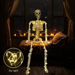 "Amorly 1 Pack 35"" Halloween Skeleton Decorations With 40 Led Warm Lights Poseable Joints,battery Operated For Yard Porch Garden Decor" - thumbnail 6