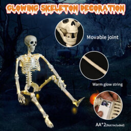 "Amorly 1 Pack 35"" Halloween Skeleton Decorations With 40 Led Warm Lights Poseable Joints,battery Operated For Yard Porch Garden Decor" - thumbnail 4