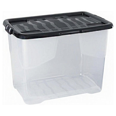 Storm Trading Group 3 X Stackable & Strong Durable 24 Litre Curve Plastic Storage Boxes With Black Lids For Home & Office - image 1