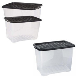 Storm Trading Group 3 X Stackable & Strong Durable 24 Litre Curve Plastic Storage Boxes With Black Lids For Home & Office - thumbnail 3