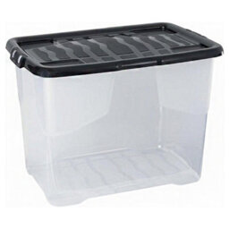 Storm Trading Group 3 X Stackable & Strong Durable 24 Litre Curve Plastic Storage Boxes With Black Lids For Home & Office
