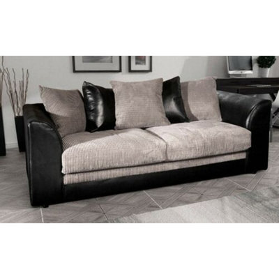 Furnishings For Less UK Luca Black And Grey 3 Seater Fabric And Leather Trim Cord - image 1