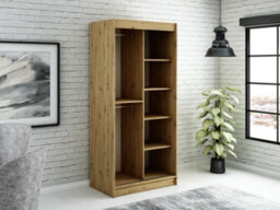Arte Leto Y1 Contemporary Mirrored 2 Sliding Door Wardrobe 5 Shelves 2 Rails Black Matt And Oak Effect (H)2000mm (W)1000mm (D)620mm - thumbnail 3
