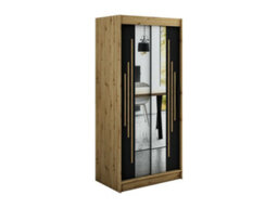 Arte Leto Y1 Contemporary Mirrored 2 Sliding Door Wardrobe 5 Shelves 2 Rails Black Matt And Oak Effect (H)2000mm (W)1000mm (D)620mm - thumbnail 1