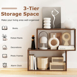 Gainoom 3-Tier Brown Geometric Bookshelf Freestanding Wooden Bookcase With 2 Cubic Compartments - thumbnail 4